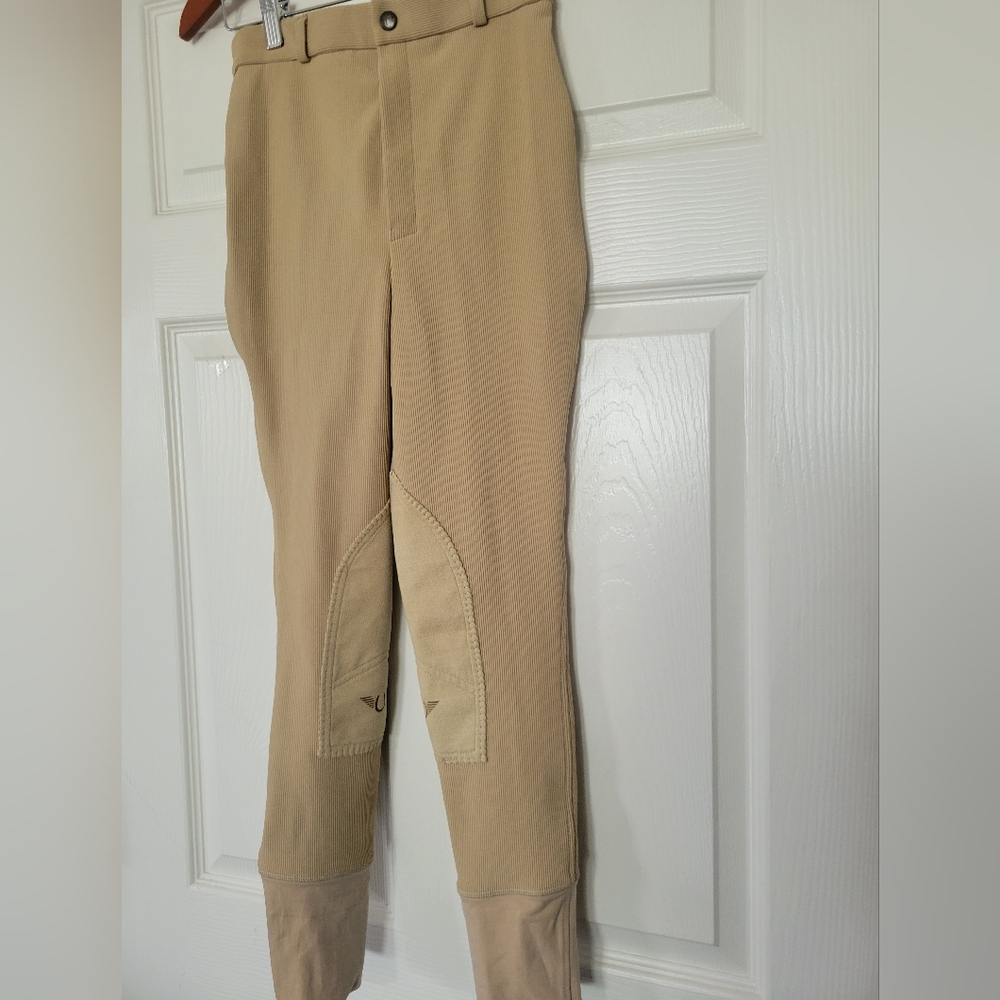 TuffRider Equestrian Riding Pants Tan Knee Patch Breeches Size 16 Womens